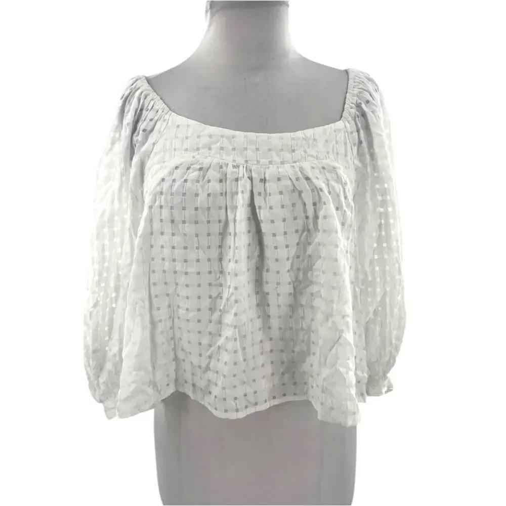 NWT Tuckernuck Pomander place Bonnie Textured Gingham Puff Sleeve Blouse sz‎ XS